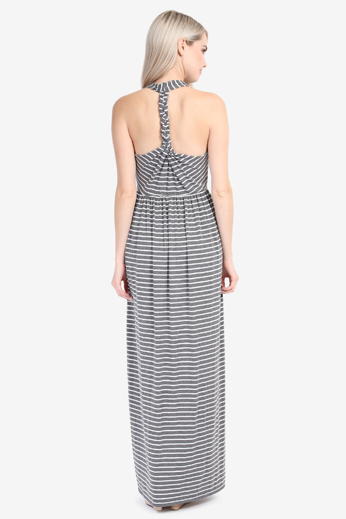 T-STRAP BACK STRIPED MAXI DRESS