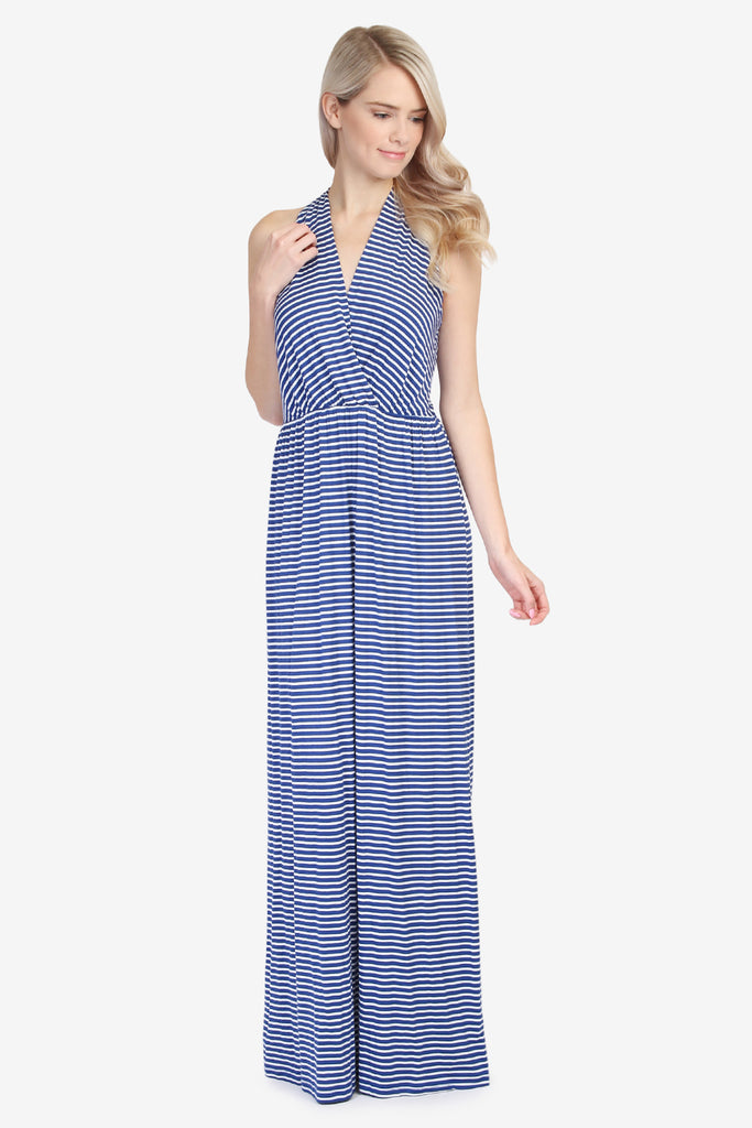 T-STRAP BACK STRIPED MAXI DRESS
