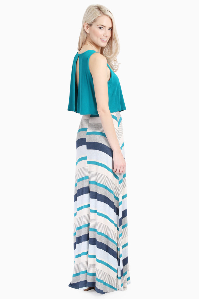 Open Back Contrasting Sleeveless Maxi Dress