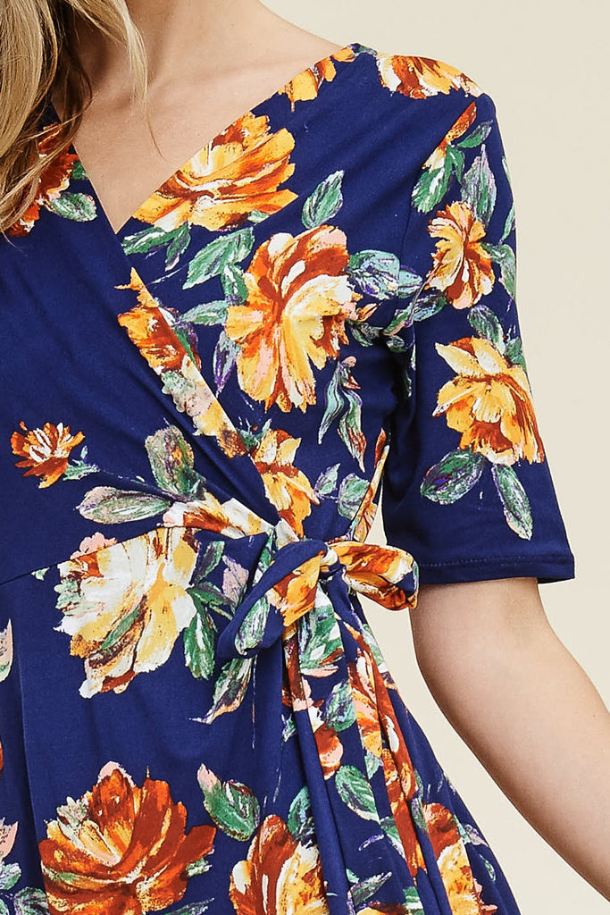Short Sleeve V- Neck Floral Print Dress