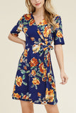Short Sleeve V- Neck Floral Print Dress