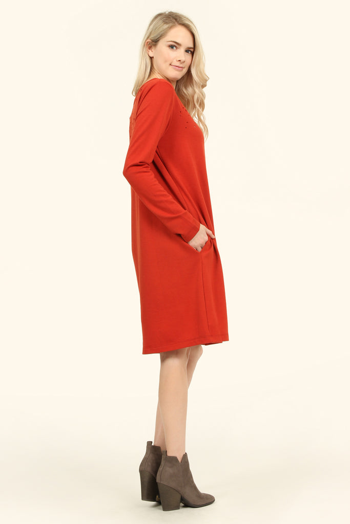 Long Sleeve Distressed Pocket Dress Long Sleeve Distressed Pocket Dress