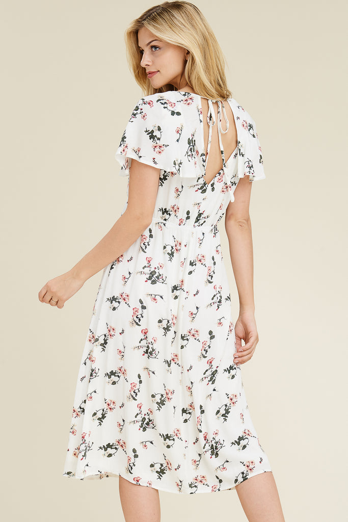 Short Ruffled Sleeve Floral Print Maxi Dress