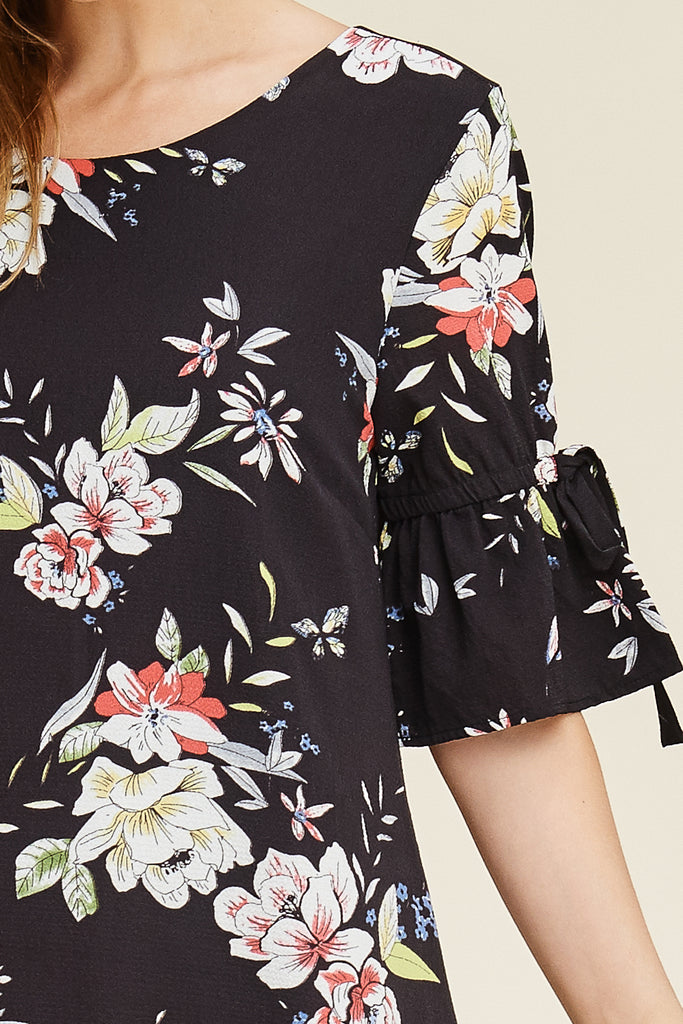 Floral Ruffle Sleeves Open Back Dress