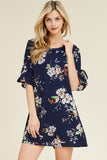 Floral Ruffle Sleeves Open Back Dress