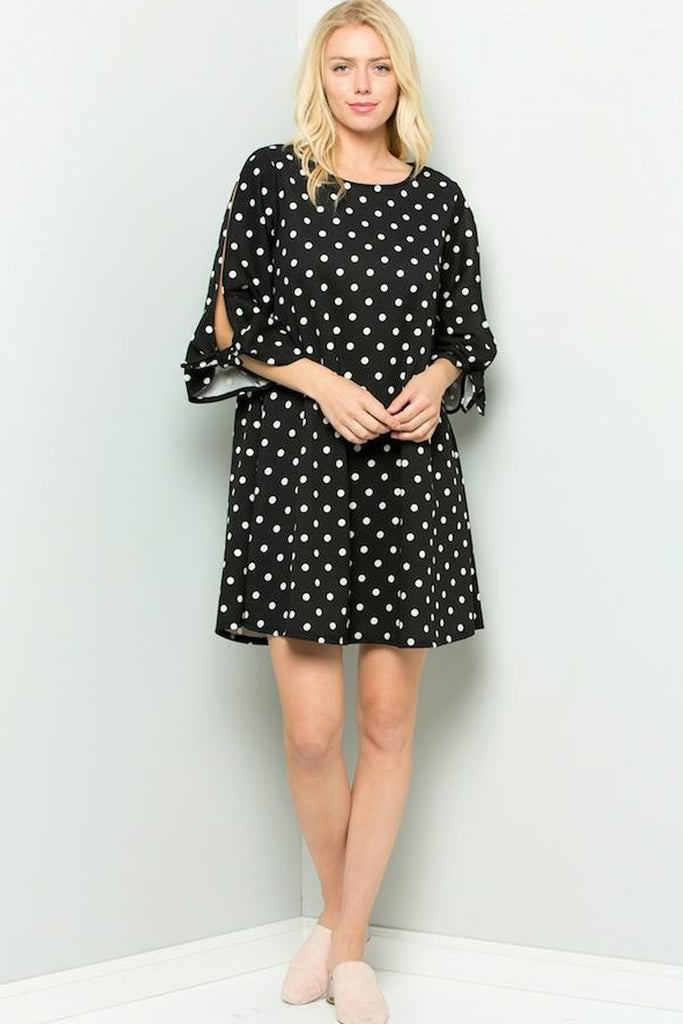 Polka Dot Cut Out Sleeves Short Dress