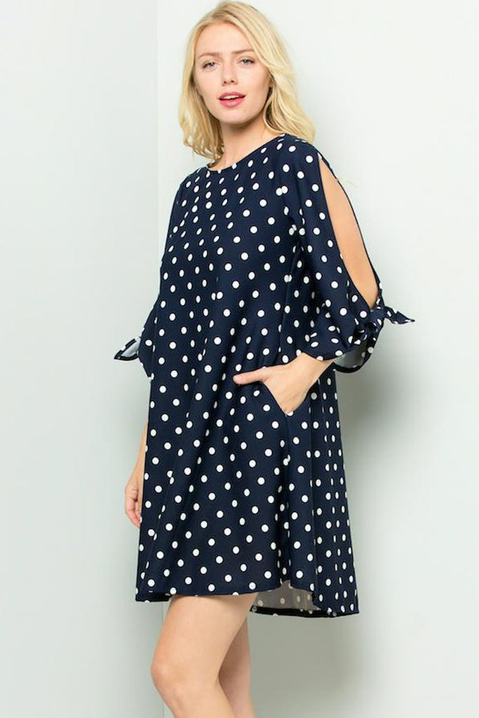Polka Dot Cut Out Sleeves Short Dress