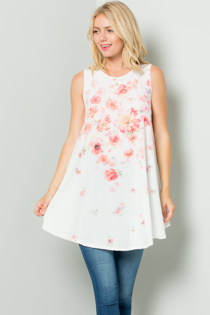 Sleeveless Tunic Dress with Floral Print Sublimation