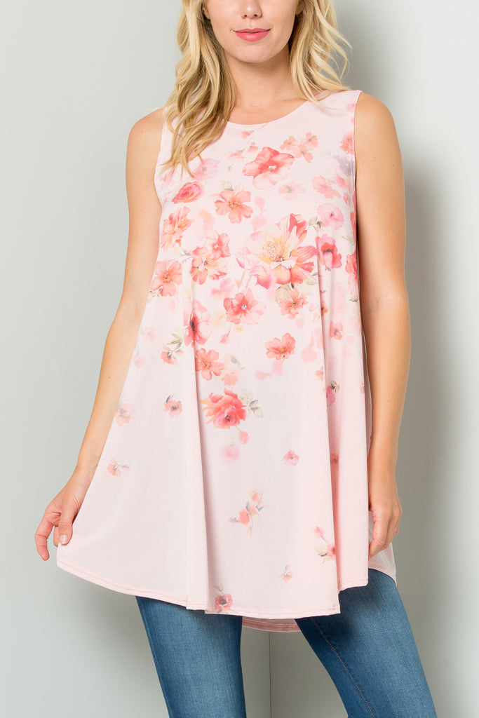 Sleeveless Tunic Dress with Floral Print Sublimation