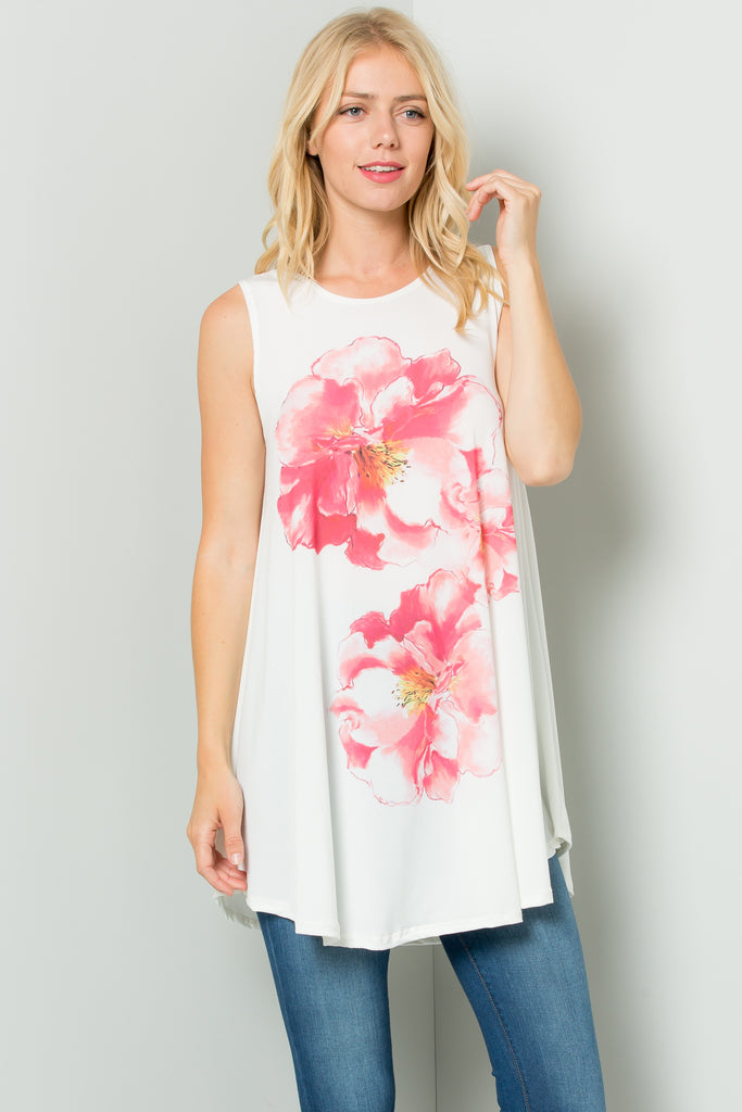 Sleeveless Tunic Dress with Floral Print Sublimation