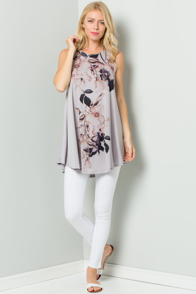 Sleeveless Tunic Dress with Floral Print Sublimation