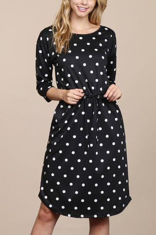 HDN2952French Terry Self-Tie Polka Dot Dress