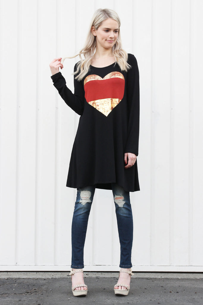 Heart Shape Long Sleeve Tunic Dress