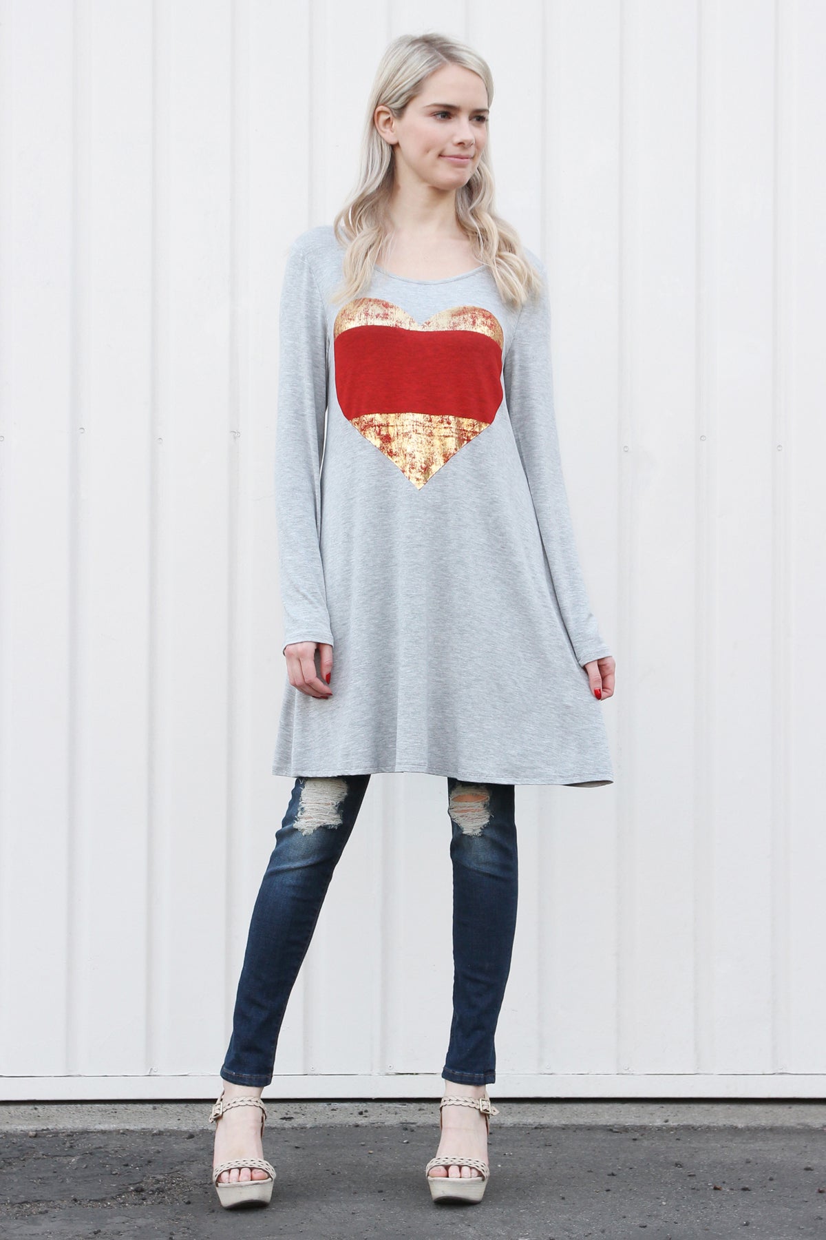 LONG SLEEVE TUNIC DRESS HEART LIKE A WILDFLOWER