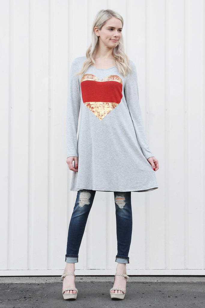 Heart Shape Long Sleeve Tunic Dress