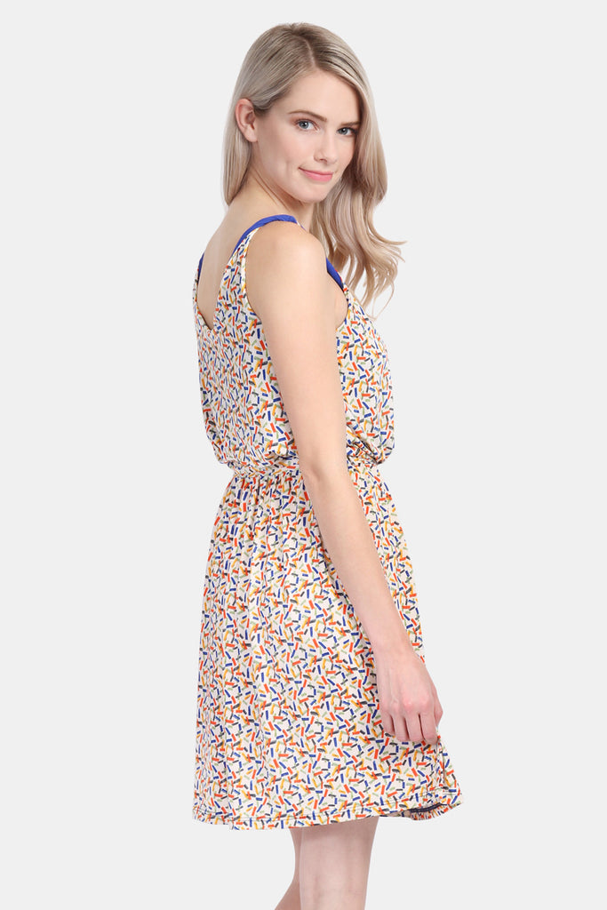 Sleeveless V-neck Multi Print Dress
