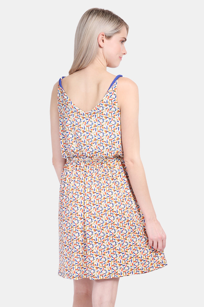 Sleeveless V-neck Multi Print Dress
