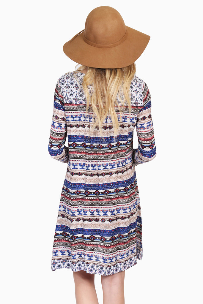 Tribal Print Tassel-Tie Swing Dress