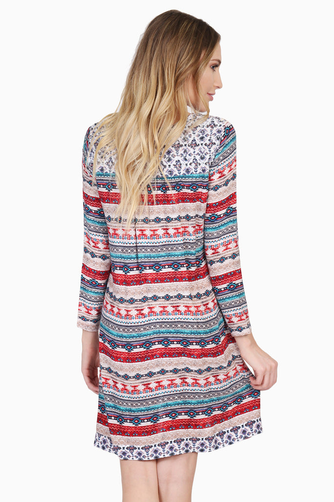 Tribal Print Tassel-Tie Swing Dress
