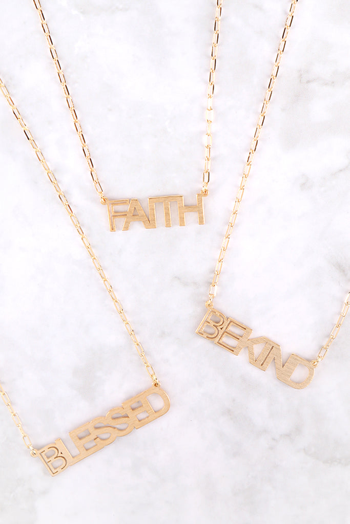 "BLESSED" CUT OUT LETTER BRASS PENDANT NECKLACE