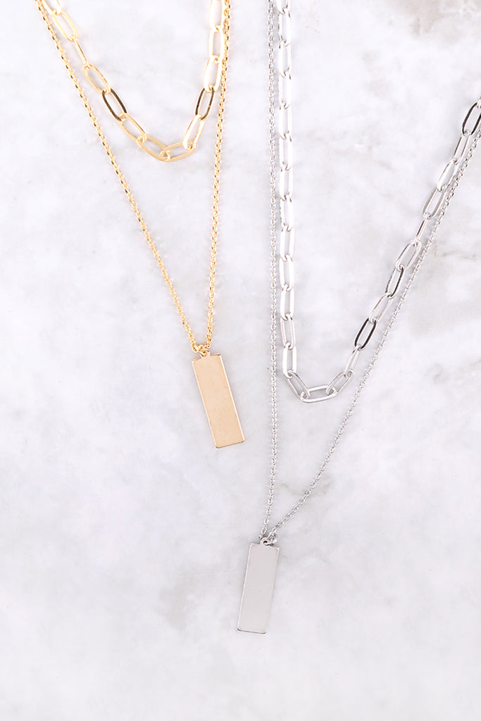 DNB140 - BRASS 2 LAYERED BAR PENDANT NECKLACE