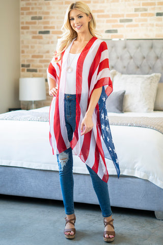 AMERICAN FLAG STAR PRINT KIMONO