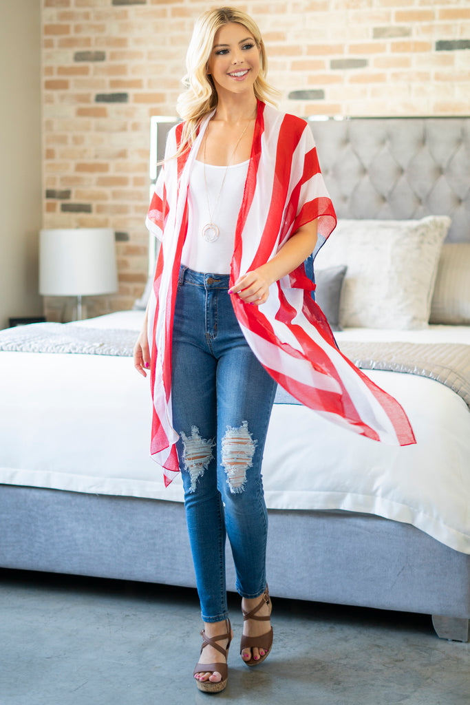 HDF2838 - USA ACCENT OPEN FRONT KIMONO