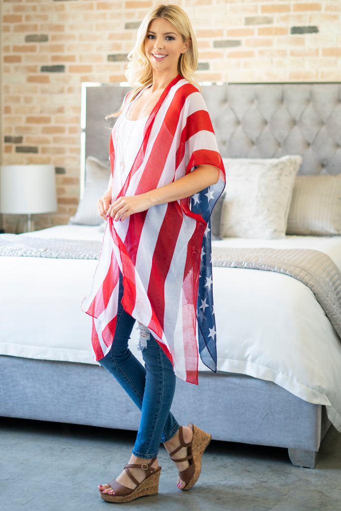 HDF2838 - USA ACCENT OPEN FRONT KIMONO