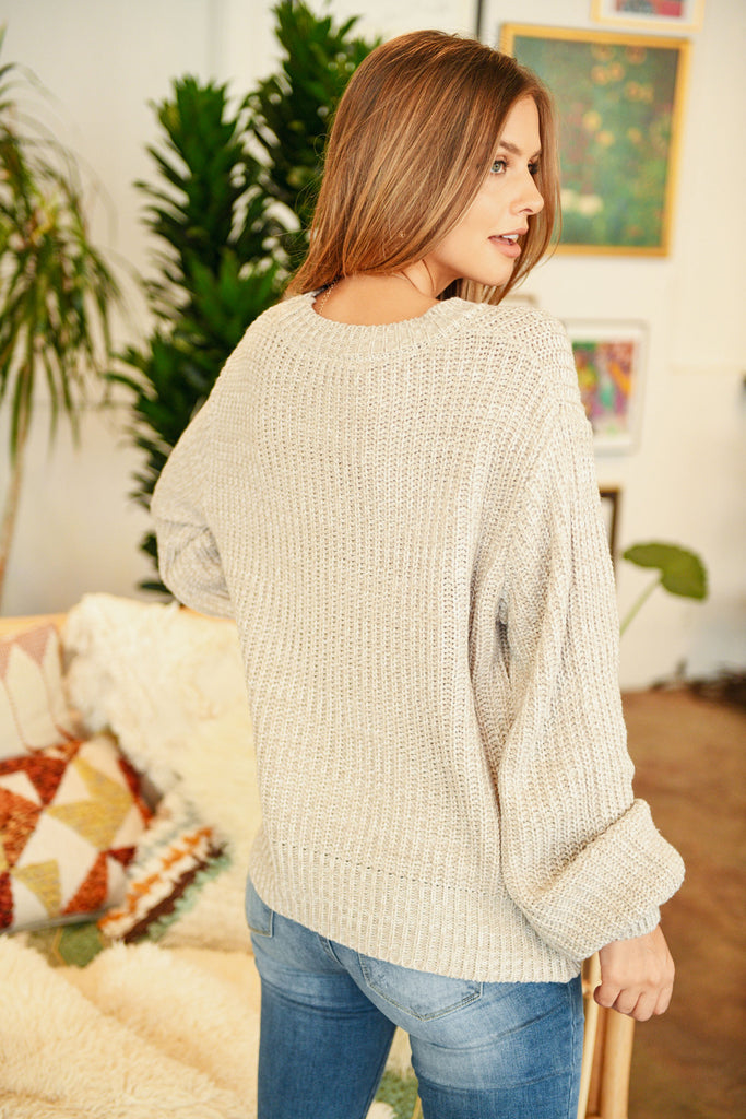 Melange Balloon Sleeve Sweater
