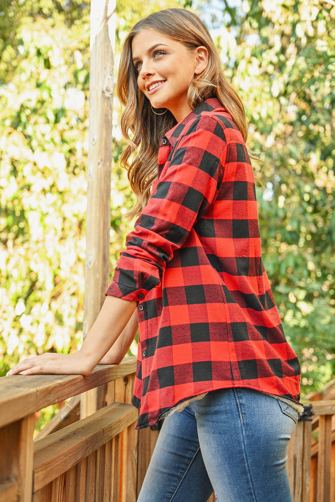 Sherpa Lined Plaid Flannel Top
