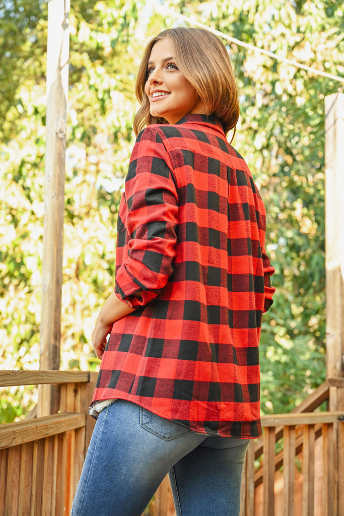 Sherpa Lined Plaid Flannel Top