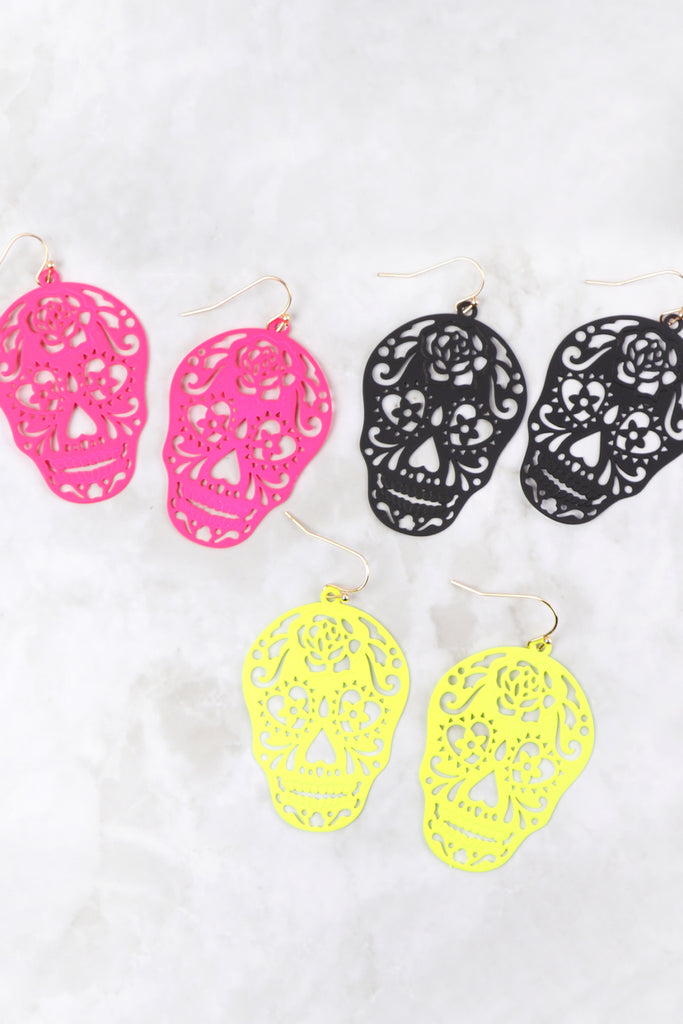 E7933- (HALLOWEEN) SKULL COLOR COATING FILIGRREE EARRINGS