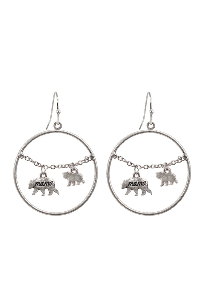 MAMA BEAR CHAIN ROUND HOOK EARRINGS