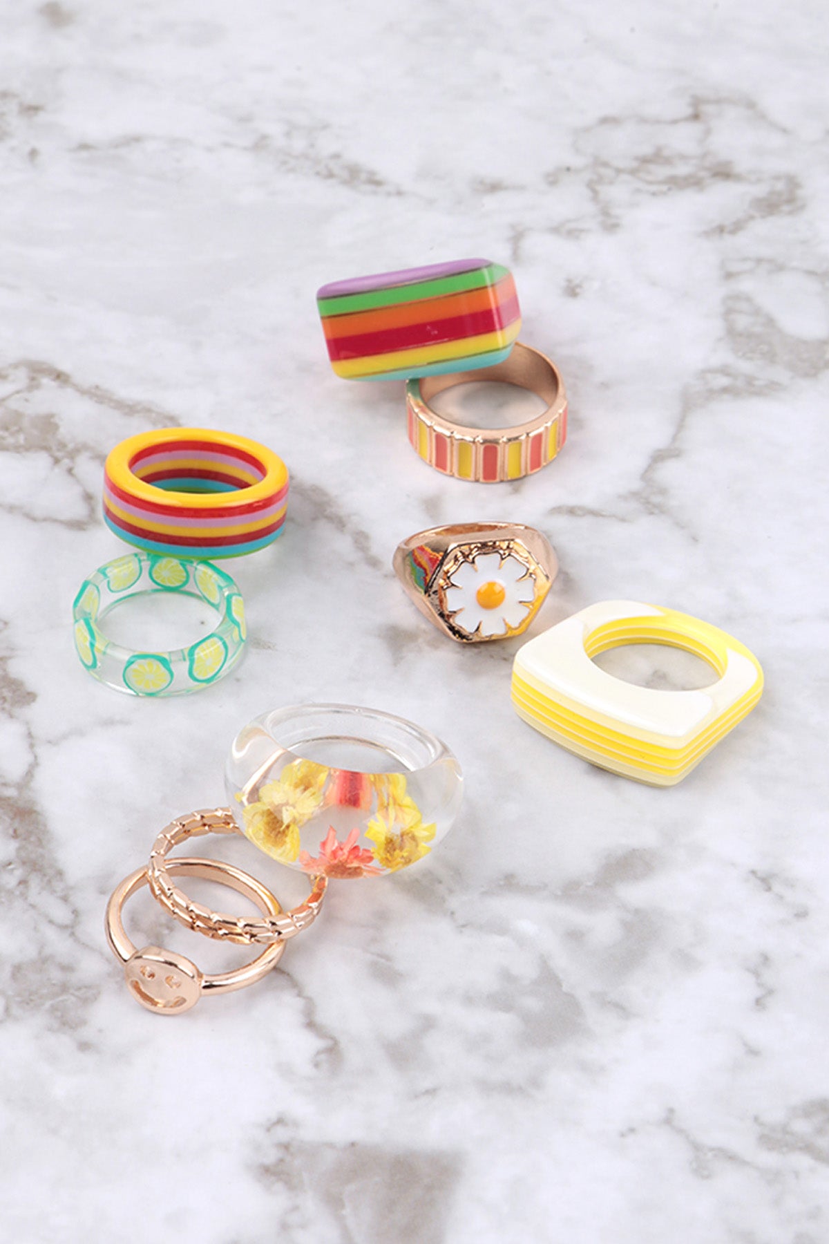 DAISY, RESIN COLOR BLOCK 2 RING SET – Riah Fashion