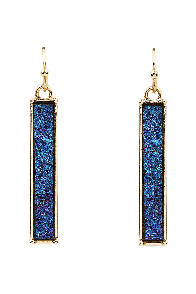 FE1899 -METAL BAR DRUZY FISH HOOK DROP EARRINGS