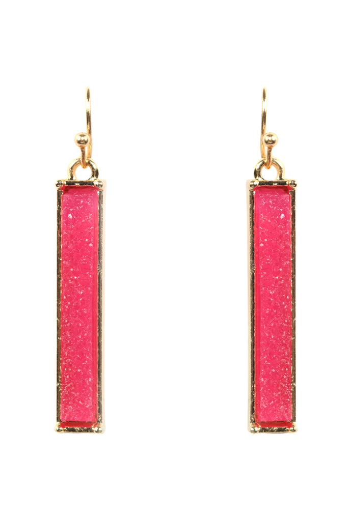 FE1899 -METAL BAR DRUZY FISH HOOK DROP EARRINGS