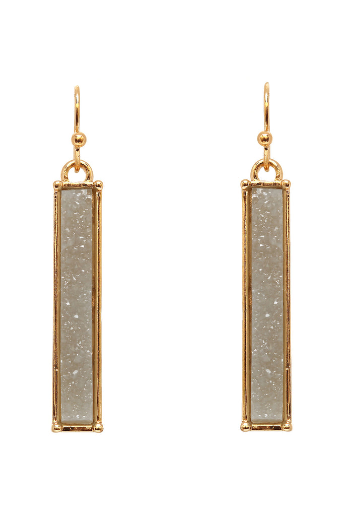 FE1899 -METAL BAR DRUZY FISH HOOK DROP EARRINGS