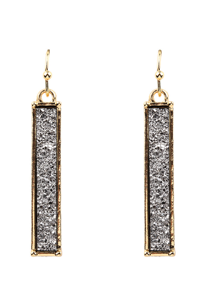 FE1899 -METAL BAR DRUZY FISH HOOK DROP EARRINGS
