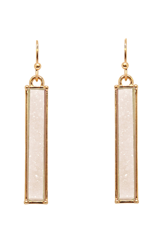 FE1899 -METAL BAR DRUZY FISH HOOK DROP EARRINGS