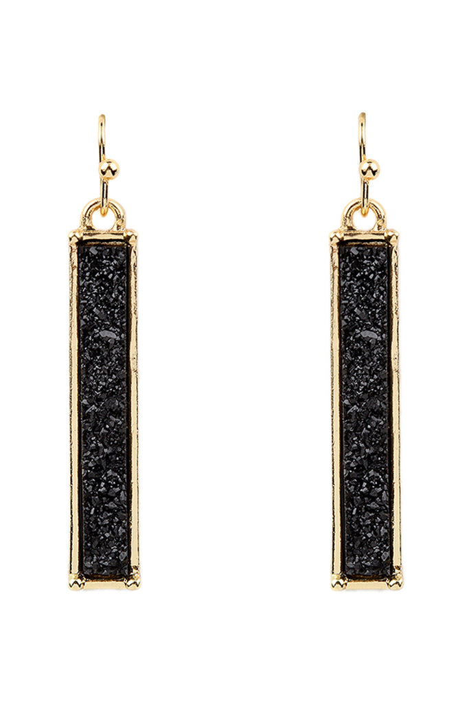 FE1899 -METAL BAR DRUZY FISH HOOK DROP EARRINGS