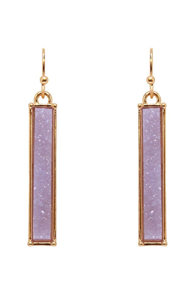 FE1899 -METAL BAR DRUZY FISH HOOK DROP EARRINGS
