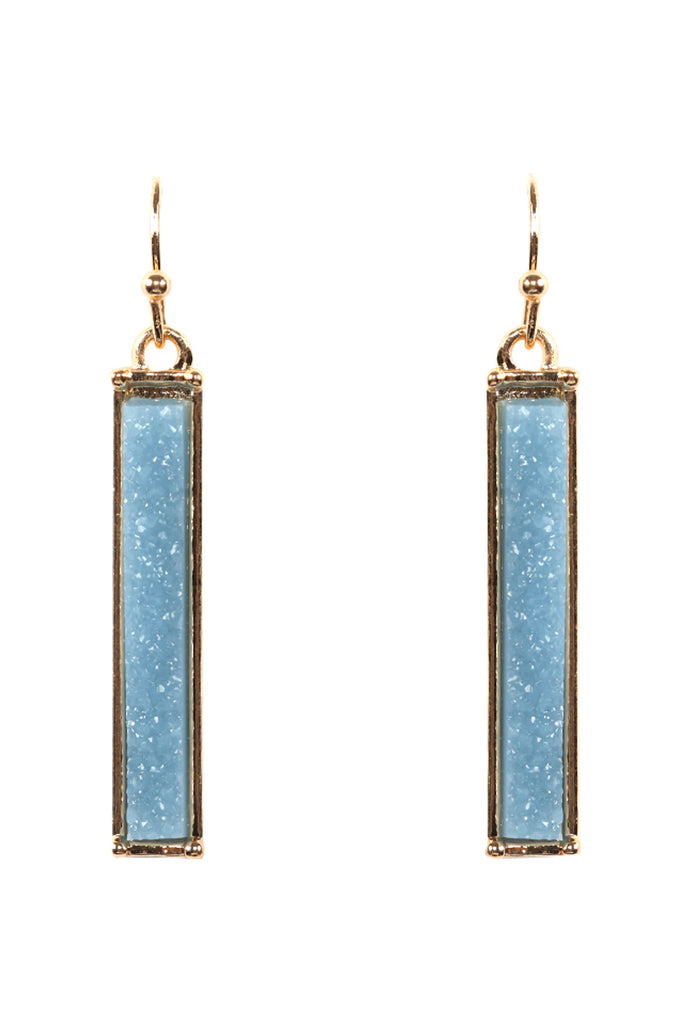 FE1899 -METAL BAR DRUZY FISH HOOK DROP EARRINGS