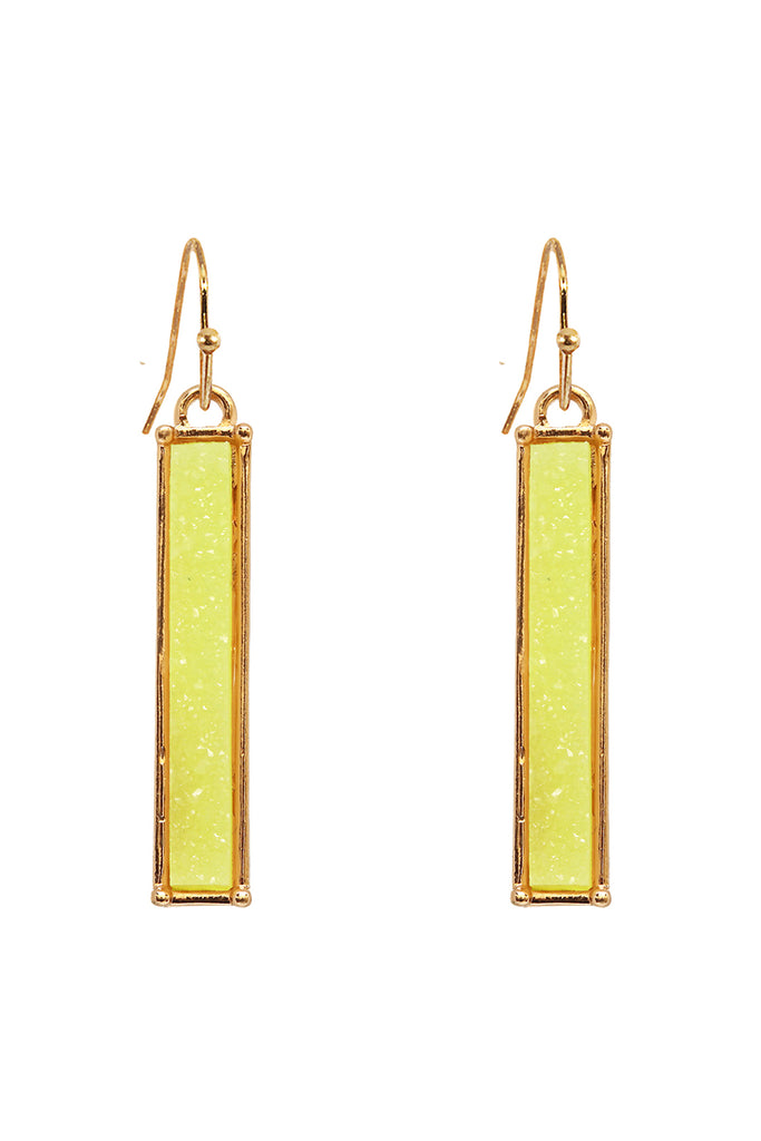 FE1899 -METAL BAR DRUZY FISH HOOK DROP EARRINGS