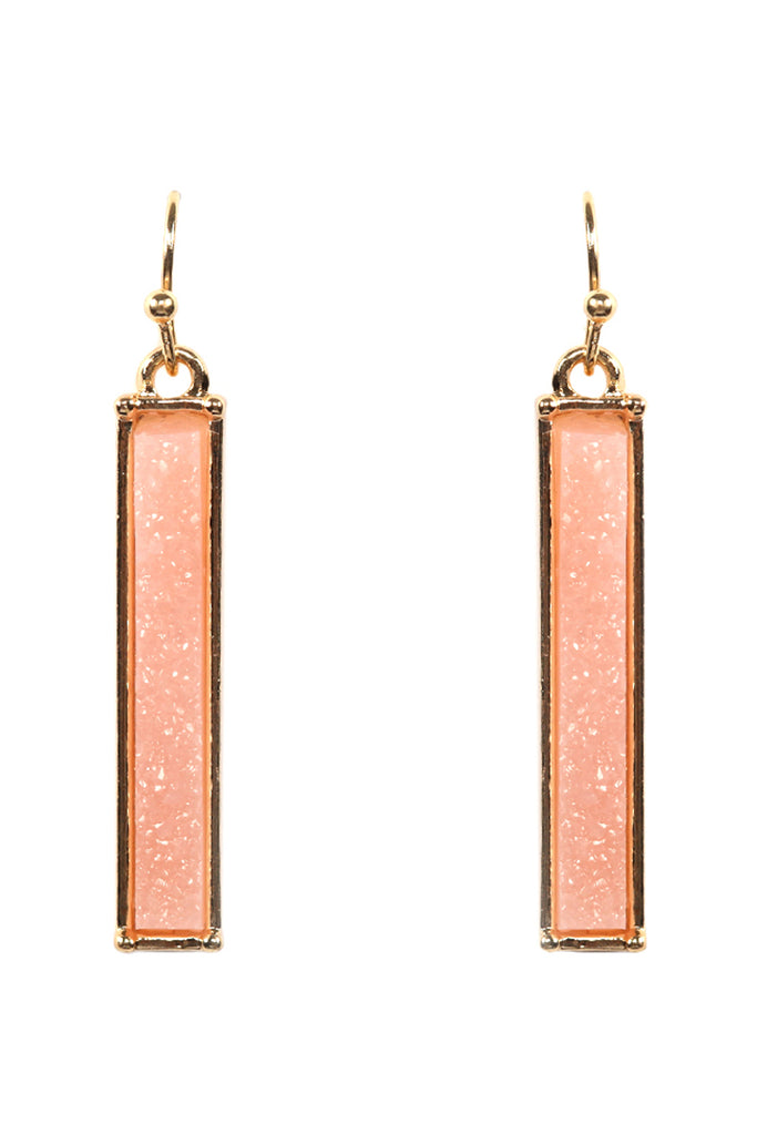 FE1899 -METAL BAR DRUZY FISH HOOK DROP EARRINGS