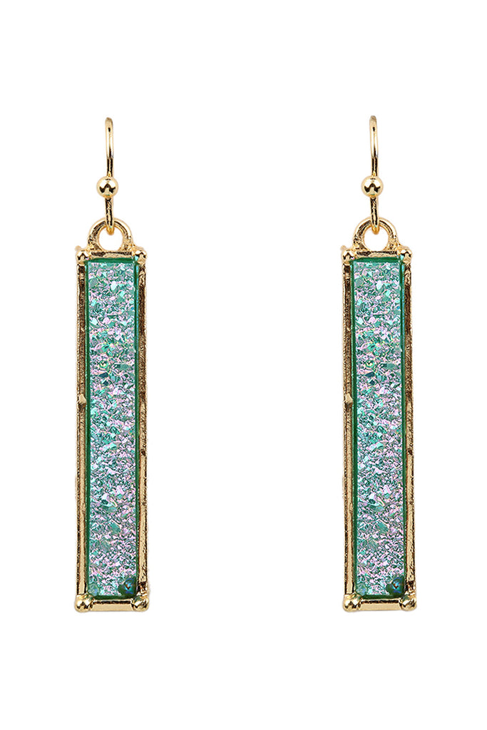 FE1899 -METAL BAR DRUZY FISH HOOK DROP EARRINGS