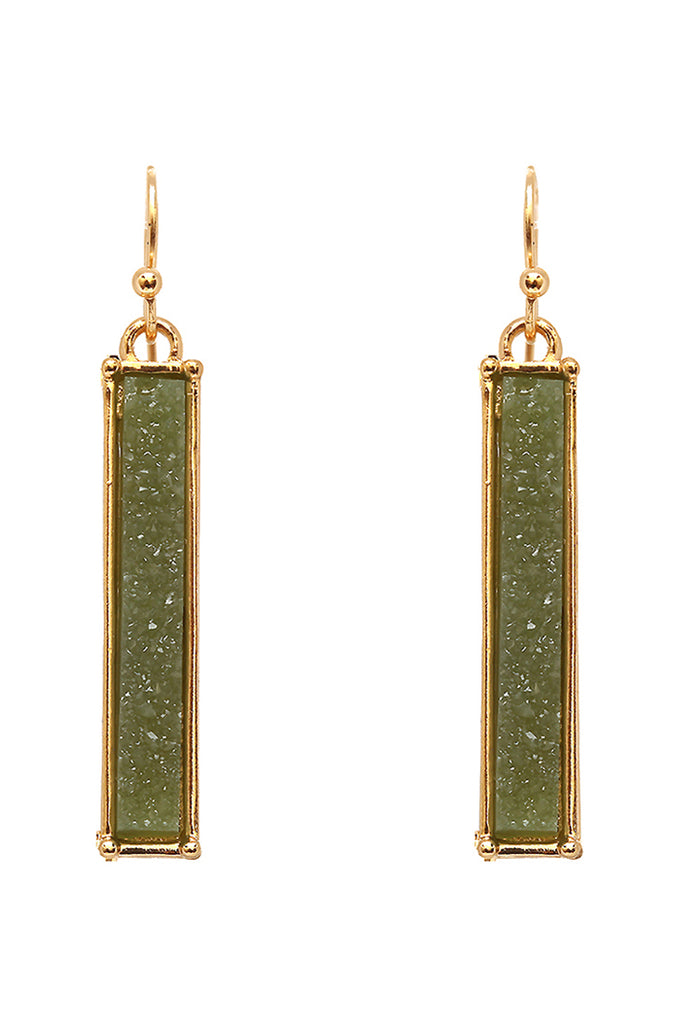FE1899 -METAL BAR DRUZY FISH HOOK DROP EARRINGS