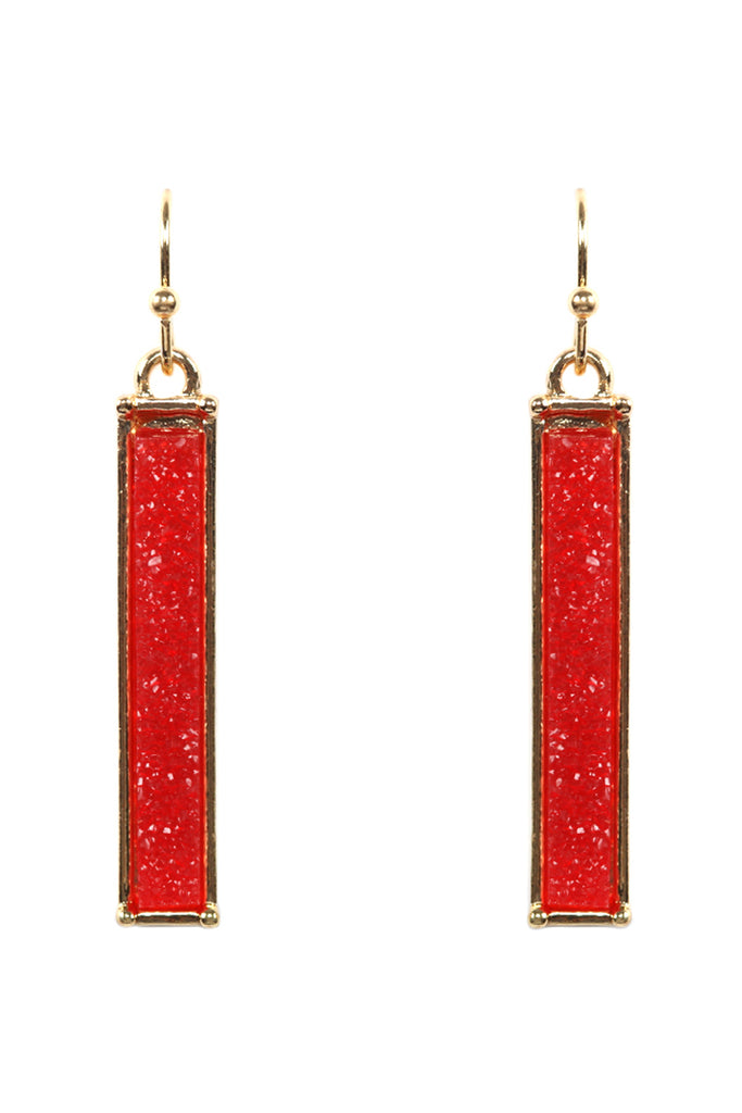 FE1899 -METAL BAR DRUZY FISH HOOK DROP EARRINGS