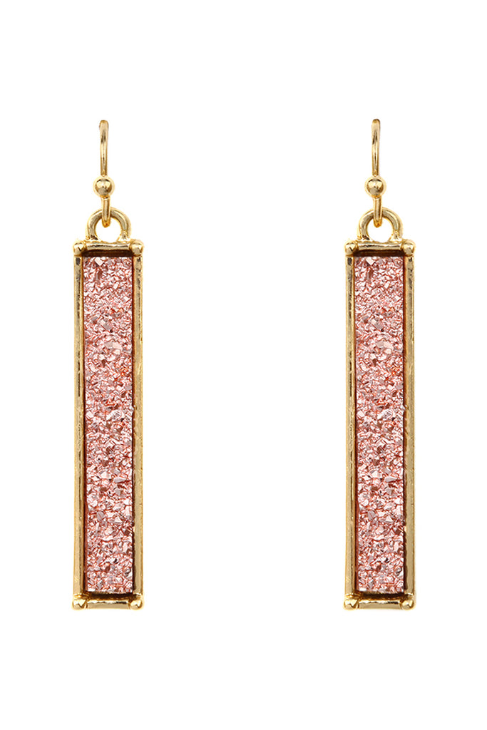 FE1899 -METAL BAR DRUZY FISH HOOK DROP EARRINGS