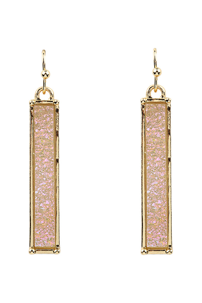 FE1899 -METAL BAR DRUZY FISH HOOK DROP EARRINGS
