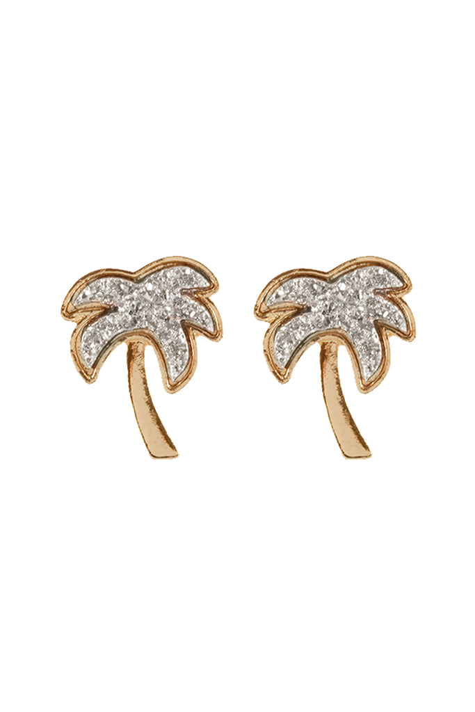 METAL DRUZY PALM TREE POST EARRINGS